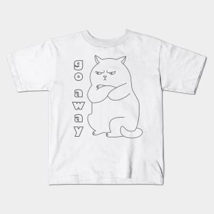 Contour line drawing chonky cat said go away black Kids T-Shirt